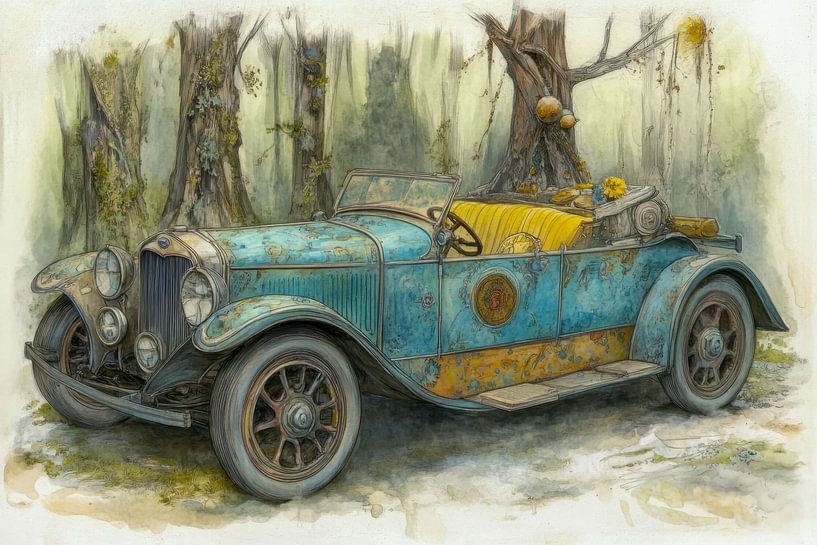 Zeichnung eines Oldtimers, Oldtimer-Cabrio "Faded Glory" von Peter Pen Zeichnungen und Gemälde