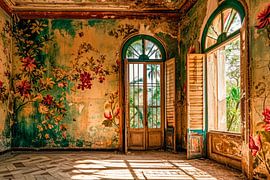 Tropischer Verfall – Nostalgisches Blumenzimmer von BowiScapes – Kunst und urbane Wandgestaltung