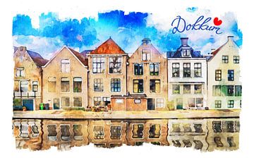 Dokkum Aquarel van Peter Bolman