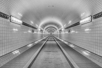 Old Elbe Tunnel in Hamburg black and white