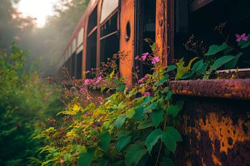 Abandoned train with wild greenery by Poster Art Shop