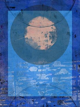 Abstracte organische en geometrische vormen in blauw. van Dina Dankers