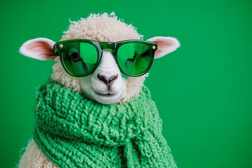 Mouton avec lunettes de soleil et écharpe - Stylé par Poster Art Shop
