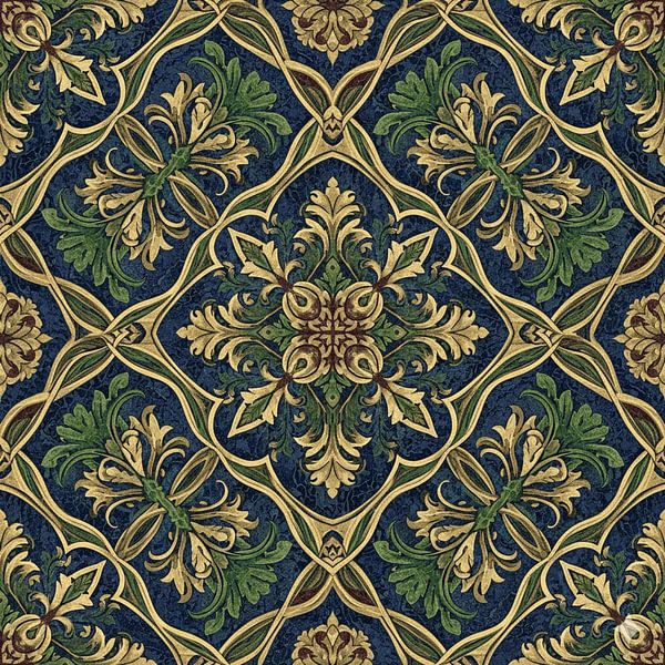 Seamless Pattern Luxury Floral – Green &amp; Gold Ornamental Design by Ruliyreed