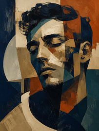 Portrait abstrait cubiste à l'ambiance mélancolique – Décoration murale géométrique représentant un visage d'homme moderne sur Alfonz