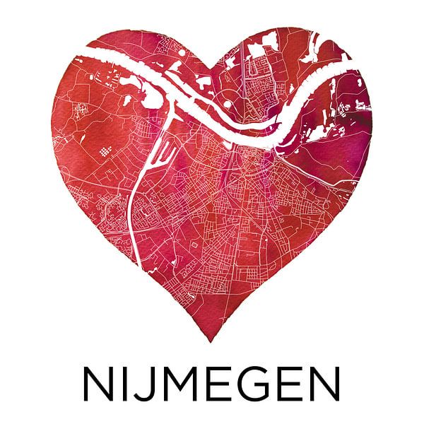 L'amour de Nimègue | Plan de la ville dans un cœur par WereldkaartenShop