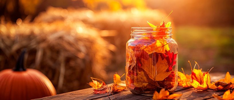 Herbstliche Dekoration in einem Glas von Poster Art Shop