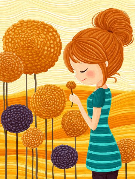 fille avec des fleurs peinture cartoon par Egon Zitter