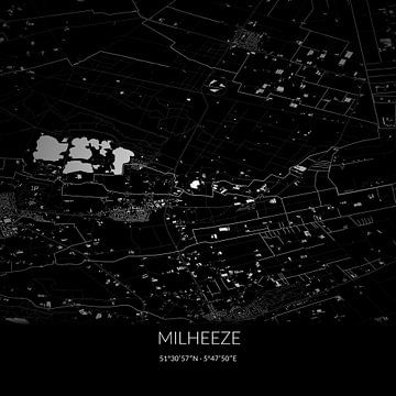 Schwarz-weiße Karte von Milheeze, Nordbrabant. von Rezona