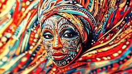 Vrouw met artistieke gezichtsbeschildering en hoofddoek