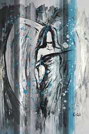 Angel – artwork in grey and denim by Emiel de Lange