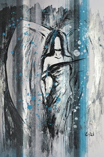 Engel - kunstwerk in grijs en jeans kleur