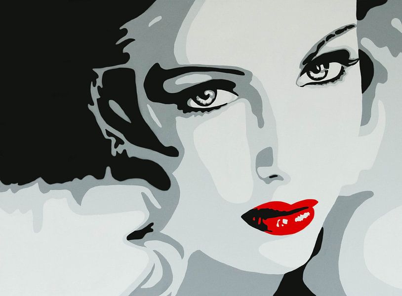 Dame aux lèvres rouges, pop art par anja verbruggen