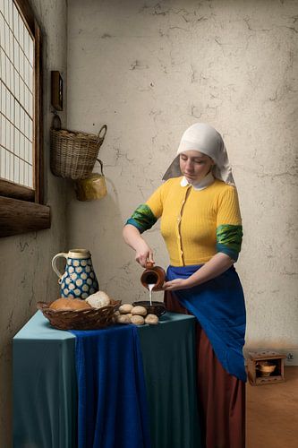 Zelfportret als Vermeer's Melkmeisje - Fotografische Hommage aan Gouden Eeuw