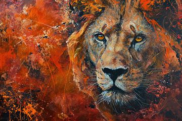 The red colour of the king of the jungle as a lion by Digitale Schilderijen