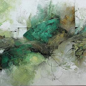 Wavy Green - Abstrakte Kunst in Bewegung für Japandi und moderne Innenräume von Joriali Abstrakte Kunst