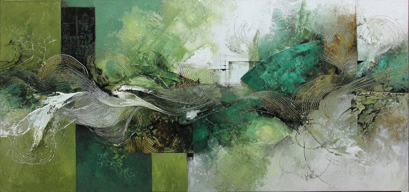 Vert ondulé - L'art abstrait en mouvement pour les intérieurs japonais et modernes par Joriali Art abstrait