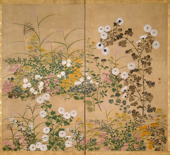 Blühende Pflanzen im Herbst, Ogata Kōrin von Meesterlijcke Meesters