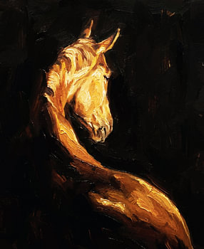 Gouden paard in de schaduw – Paardenschilderij in chiaroscuro