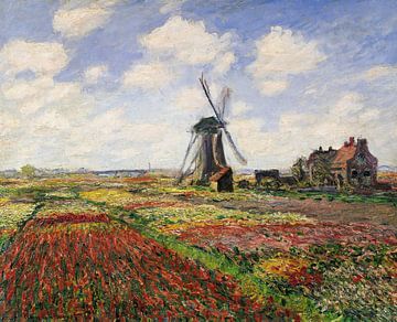 Claude Monet,Tulpenvelden met de Rijnsburg Windmolen