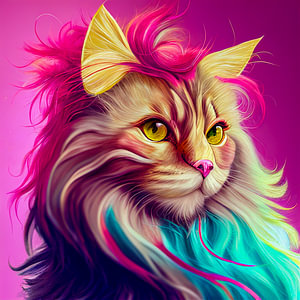 Perserkatze mit pinken Hintergrund und bunten Farben