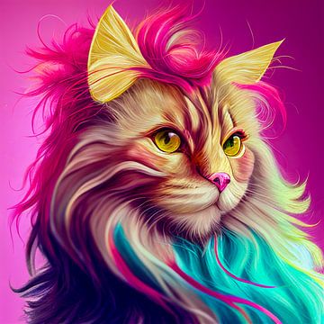 Persian cat with pink background and bright colors by Animaflora PicsStock