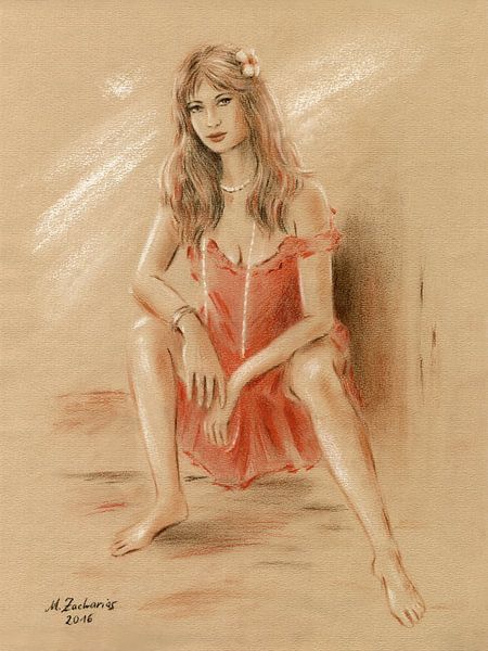 Frau im roten Kleid von Marita Zacharias
