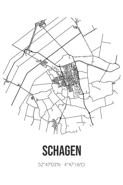 Schagen (Noord-Holland) | Map | Black and white by Prints of Place