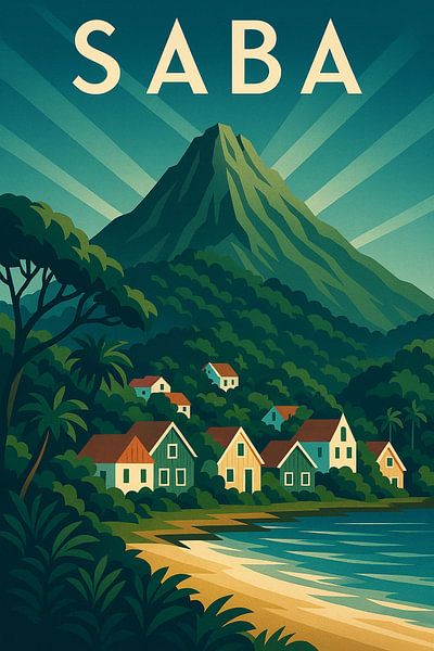 Saba Reisposter - Art Deco Eilandparadijs van Travel Shop