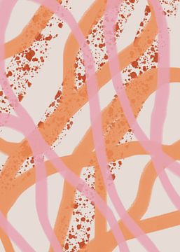 Abstracte vormen en lijnen in pasteltinten. Oranje en roze.
