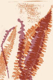 Abstrakte botanische Kunst. Farnblätter in Terra und Lila. von Dina Dankers