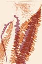 Abstracte botanische kunst. Varensbladeren in terra en paars. van Dina Dankers thumbnail