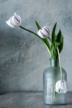 Fine Art fotografie van drie Tulpen op vaas. van Ellen Driesse