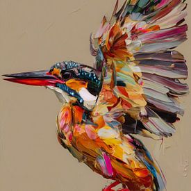An expressive painting of a kingfisher in flight by But First Framing