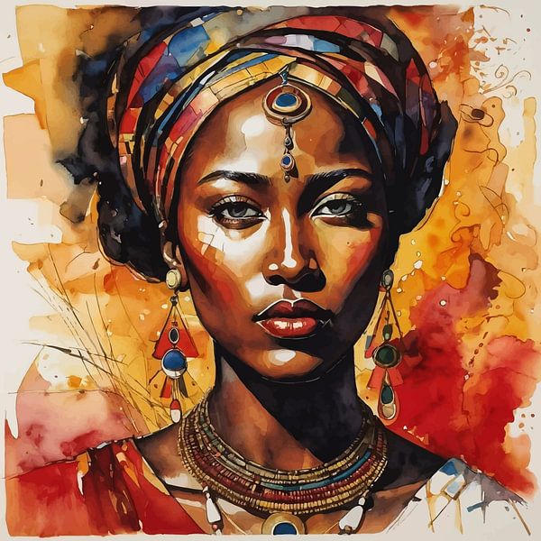 Abstrakte Aquarellmalerei einer afrikanischen Frau von MIROKKU