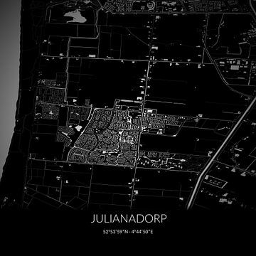 Zwart-witte landkaart van Julianadorp, Noord-Holland. van Rezona