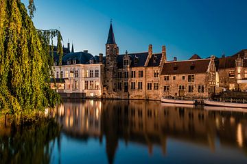 The canal during sunset at the Rozenhoedkaai, Bruges, Belgium, J