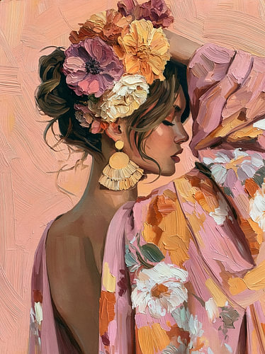 Portrait of an elegant woman with flowers in her hair