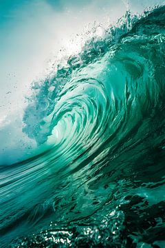 Dynamische oceaan golven met zonlicht van De Muurdecoratie