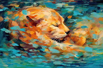 Otter Sleeping | Modern Kunstwerk van Blikvanger Schilderijen