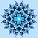 Blauwe mandala met acht punten en drie lagen in verschillende blauwe tinten van Andie Daleboudt thumbnail