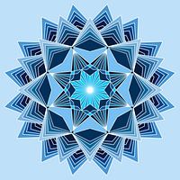 Blue mandala with eight points and three layers in different shades of blue