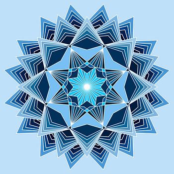 Blauwe mandala met acht punten en drie lagen in verschillende blauwe tinten