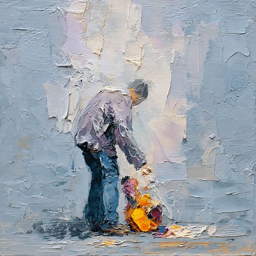 Jouet brisé de la mémoire – Peinture acrylique surréaliste et émouvante, aux textures de couleurs qui se fondent