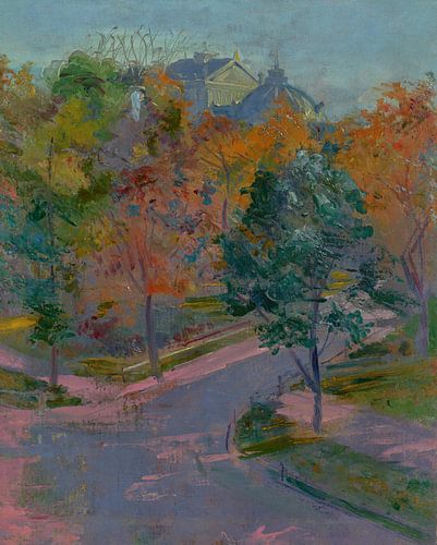 Stanisław Wyspiański~Het uitzicht op het Juliusz Slovak Theatre in Krakau van Zacisze Street