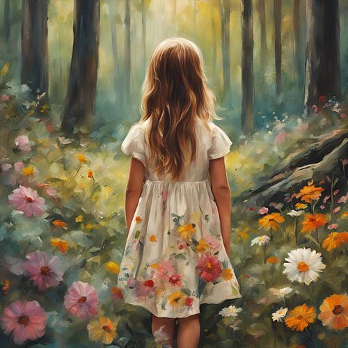 Kleine Meisje In Het Bos Schilderij
