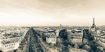 Parijs met Champs-Elysées en Eiffeltoren - monochroom van Werner Dieterich