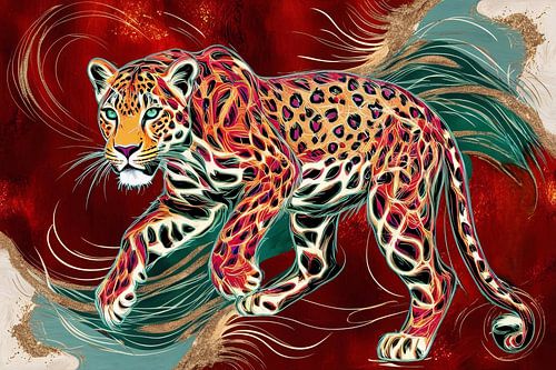 Levendige luipaard in kleurrijke lijnen