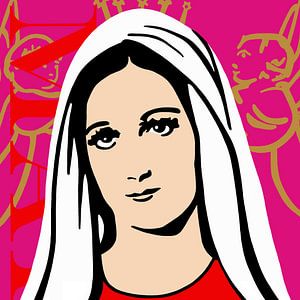 Maria op roze achtergrond met engeltjes van Jole Art (Annejole Jacobs - de Jongh)