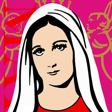 Maria op roze achtergrond met engeltjes van Jole Art